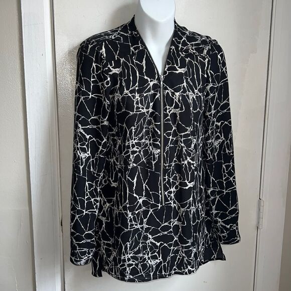 TROUVE Black and White Marble Print Zip Up Blouse-XS - Picture 1 of 8